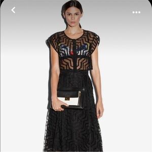 Milly Black Sheer Aztec Geometric Sheer Blouse Size 8